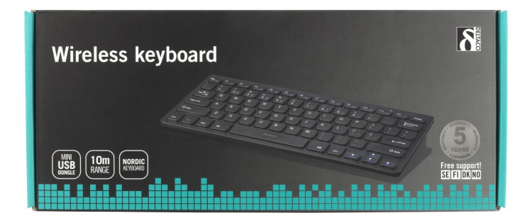 DELTACO trådløst minitastatur, lave taster, nano-modtager, USB, 10m