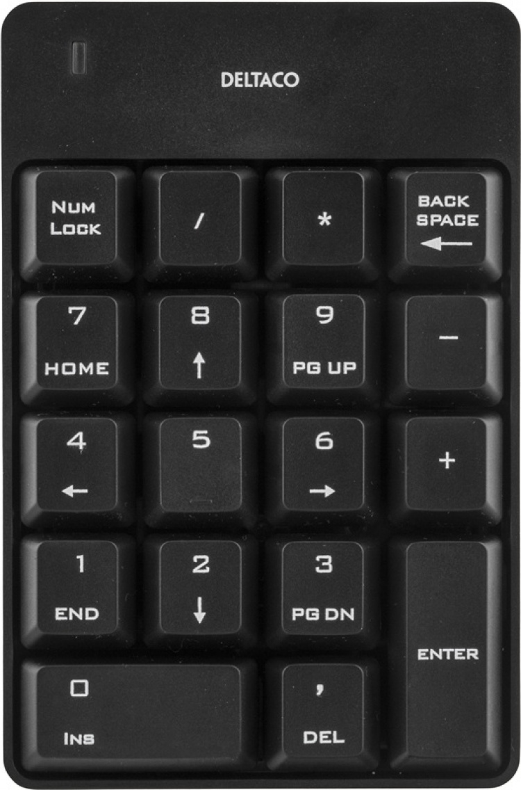 DELTACO trådløst numeriskt tastatur, USB, 10m rækkevidde, sort