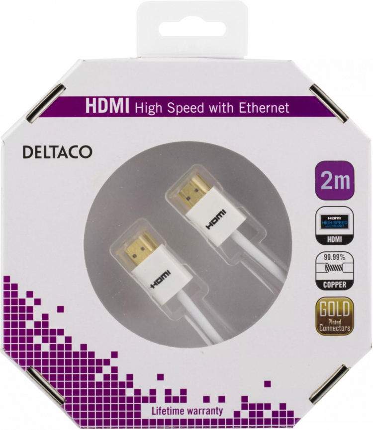 DELTACO tyndt HDMI kabel, HDMI High Speed with Ethernet, HDMI Type A h