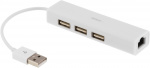 DELTACO USB 2.0 netværksadapter med USB-hub, 10/100Mbps, 1xRJ45, 3x t