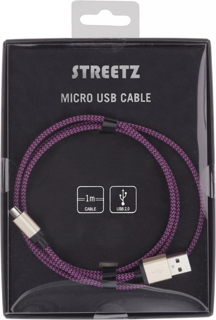 STREETZ USB-synk-/laderkabel, <b>stofbeklædt</b>, USB Type A han - US