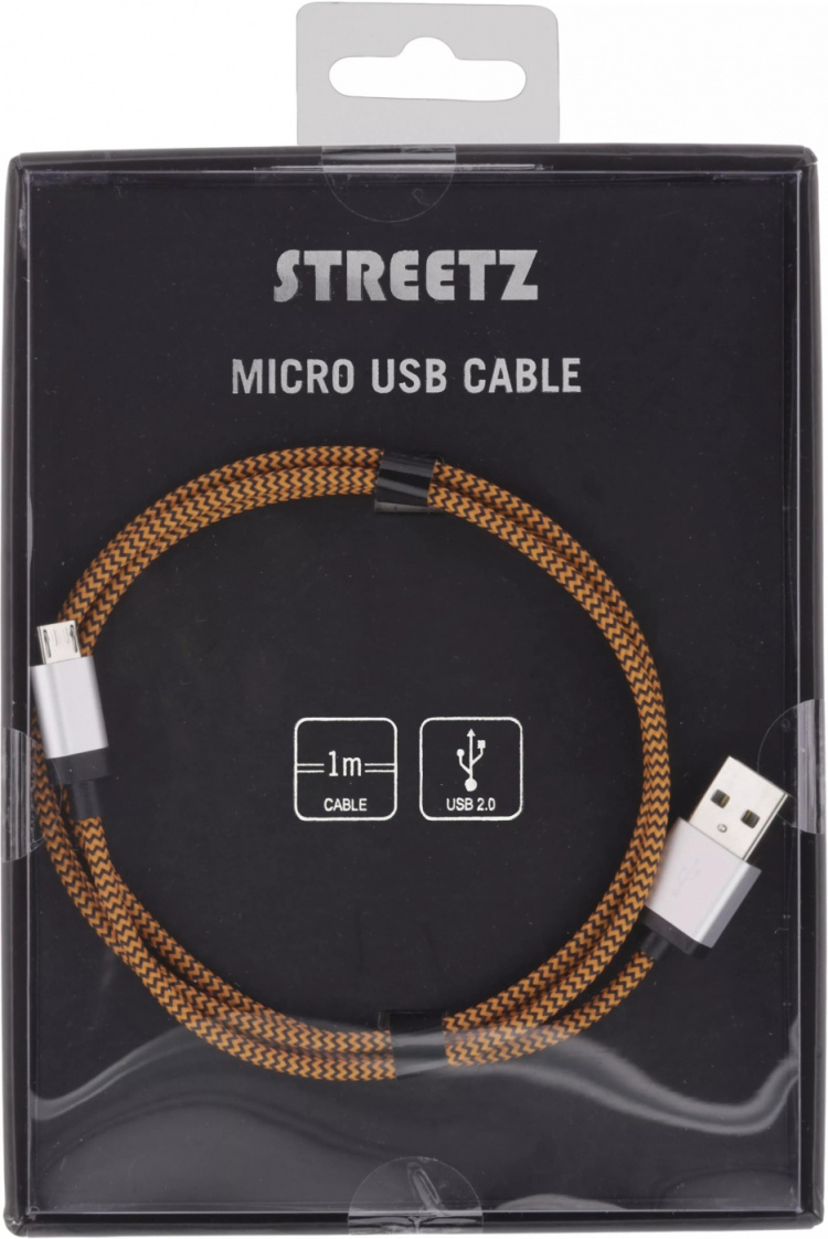 STREETZ USB-synk-/laderkabel, <b>stofbeklædt</b>, USB Type A han - US