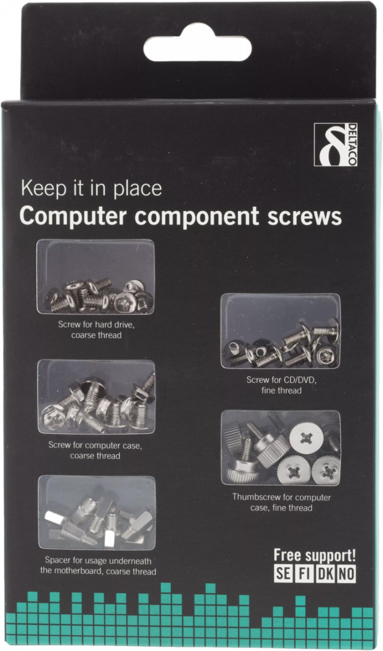 DELTACO Kit med skruer til chassie/FDD/HDD + spacer til bundkort, 10/5