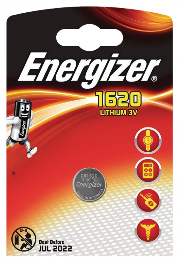 Energizer Lithium knapcellebatteri CR1620 | 3 V DC | 81 mAh | 1-Blister | Sølv