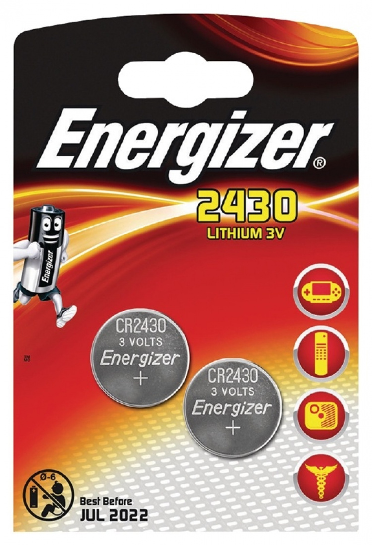 Energizer Lithium knapcellebatteri CR2430 | 3 V DC | 320 mAh | 2-Blister | Sølv