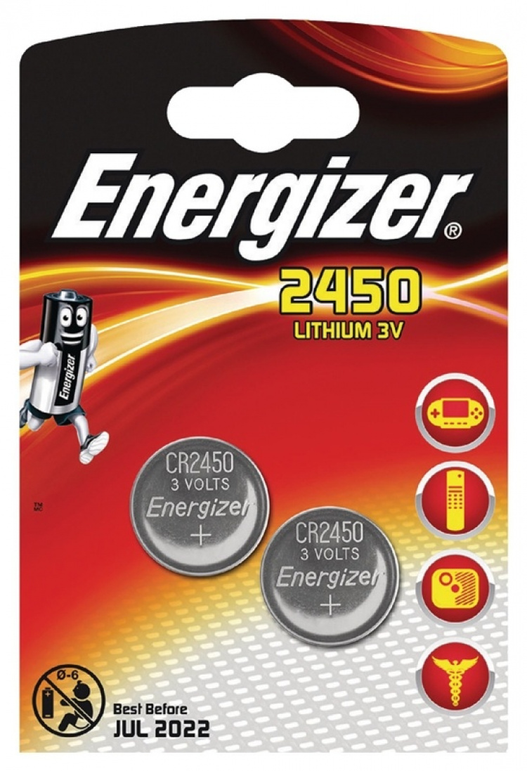 Energizer Lithium knapcellebatteri CR2450 | 3 V DC | 620 mAh | 2-Blister | Sølv