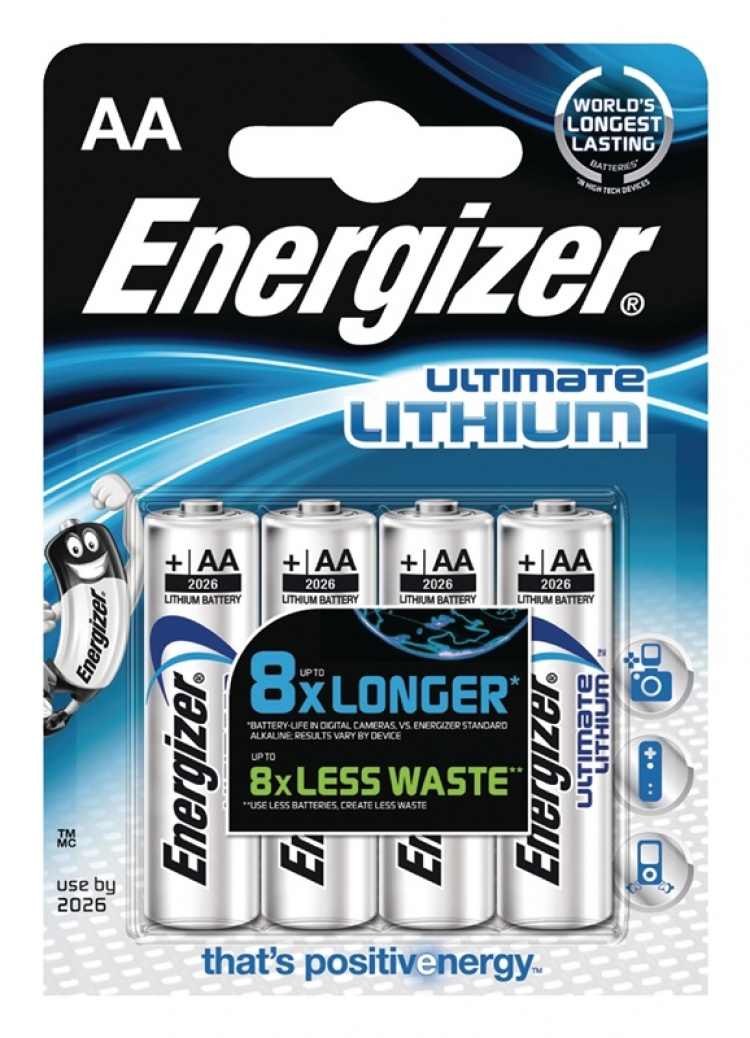 Energizer Lithium Batteri Aa | 1.5 V DC | 3000 mAh | 4-Blister | Sølv