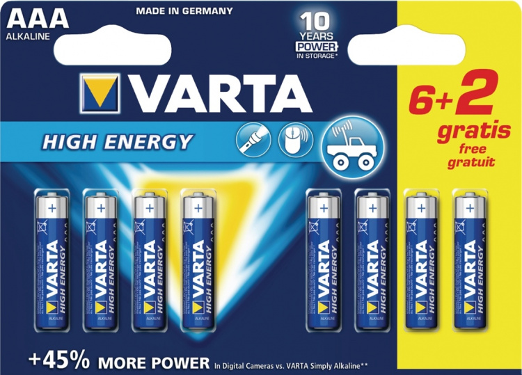 Varta Alkaline Batteri Aaa 1.5 V High Energy 8-Promotional Blister