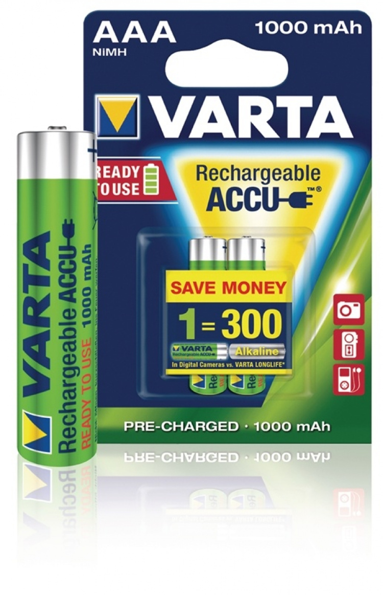 Varta Genopladelige Ni-MH Batteri AAA | 1.2 V DC | 1000 mAh | Forudladet | 2-Blister kort