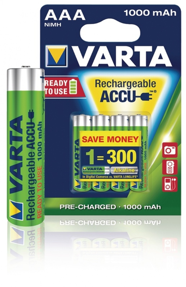 Varta Genopladelige Ni-MH Batteri AAA | 1.2 V DC | 1000 mAh | Forudladet | 4-Blister kort