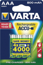 Varta Genopladelige Ni-MH Batteri AAA | 1.2 V DC | 800 mAh | Forudladet | 4-Blister kort