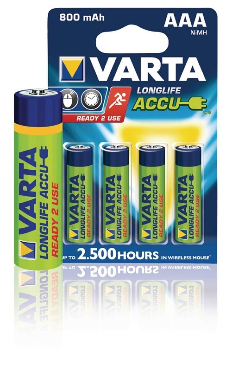 Varta Genopladelige Ni-MH Batteri AAA | 1.2 V DC | 800 mAh | Forudladet | 4-Blister kort
