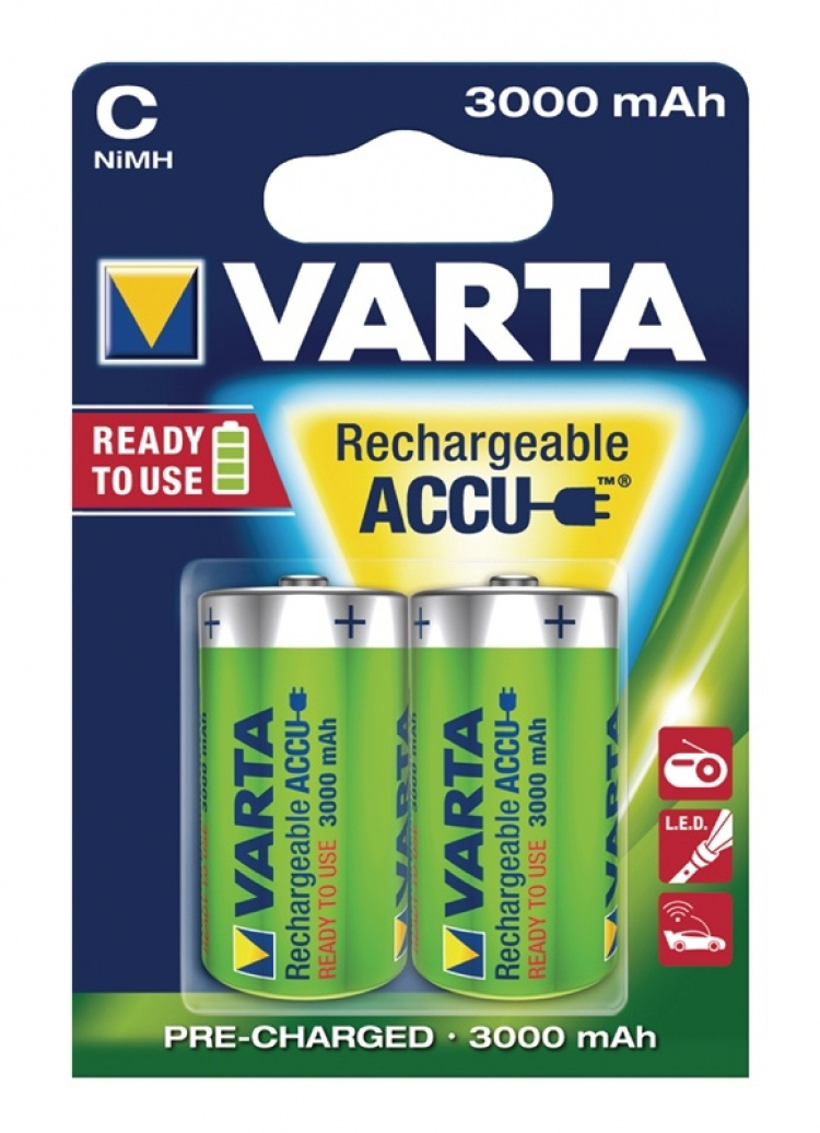 Varta Genopladelige Ni-MH batteri C | 1.2 V DC | 3000 mAh | Forudladet | 2-Blister | HR14 | Grøn / Gul
