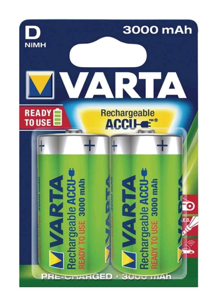 Varta Genopladelige Ni-MH batteri D | 1.2 V DC | 3000 mAh | Forudladet | 2-Blister | HR20 | Grøn / Gul