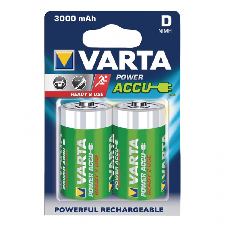 Varta Genopladelige Ni-MH batteri D | 1.2 V DC | 3000 mAh | Forudladet | 2-Blister | HR20 | Grøn / Gul