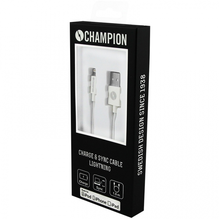 Champion USB-A til Lightning-kabel 1 m hvid