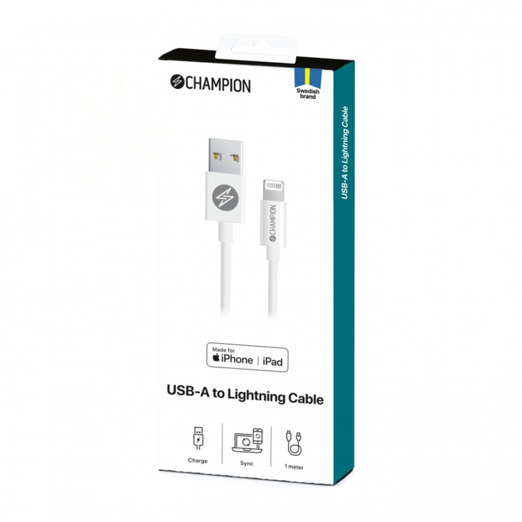 Champion USB-A til Lightning-kabel 1 m hvid