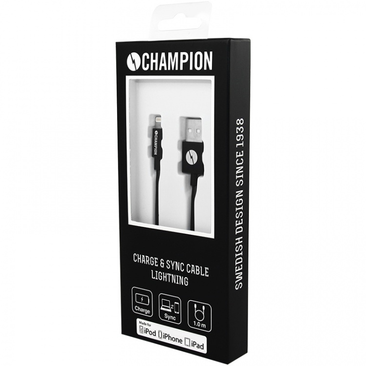 Champion USB-A til Lightning-kabel 1 m sort