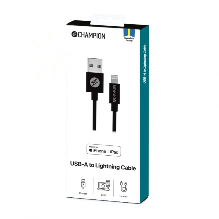 Champion USB-A til Lightning-kabel 1 m sort