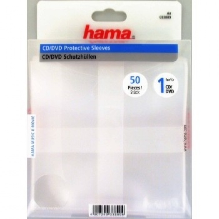 Hama CD/DVD Lommer PP Transparent 50-pak