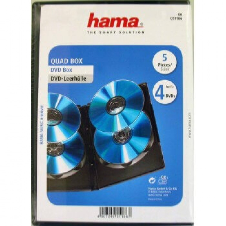 Hama DVD-Box Quad (4) Sort 5-pak