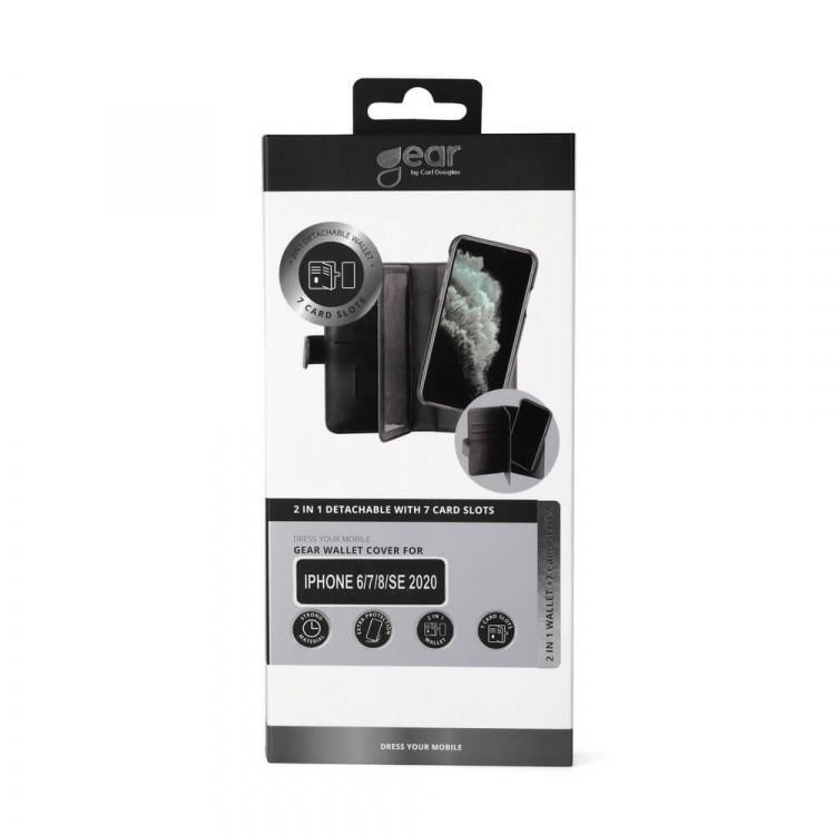 Gear Wallet 2-i-1 7 Kortrum Sort - iPhone 6/7/8/SE