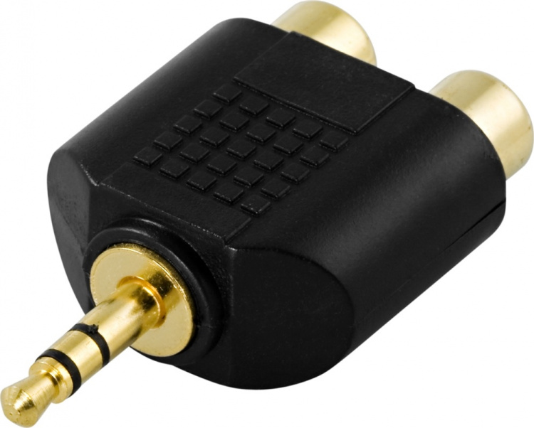 DELTACO adapter, 2xRCA hun til 3,5mm han, guldpletteret