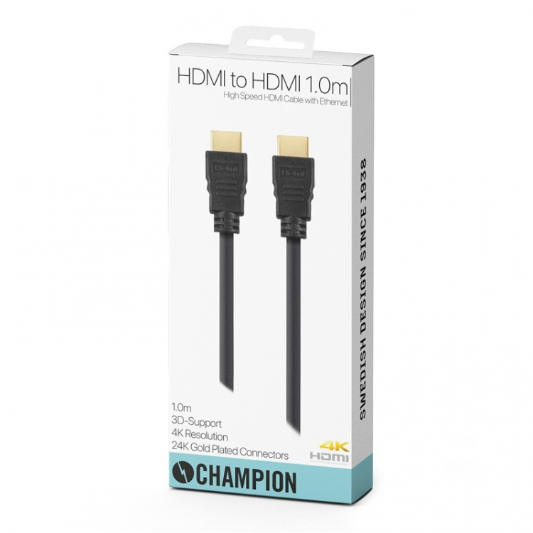 Champion HDMI-kabel Ha-Ha Svart 1.0m Champion HDMI-kabel Ha-Ha Svart 1.0m