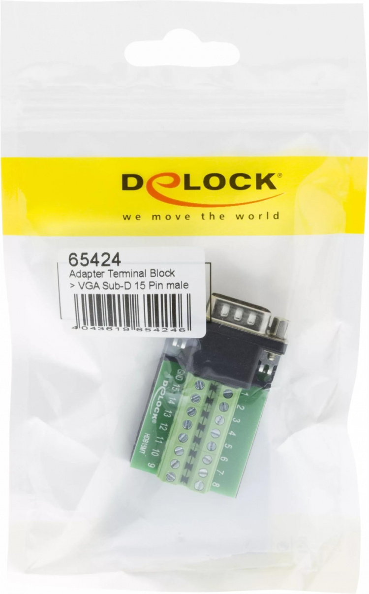 DeLOCK HD-15 terminalblokadapter, HD-15 han