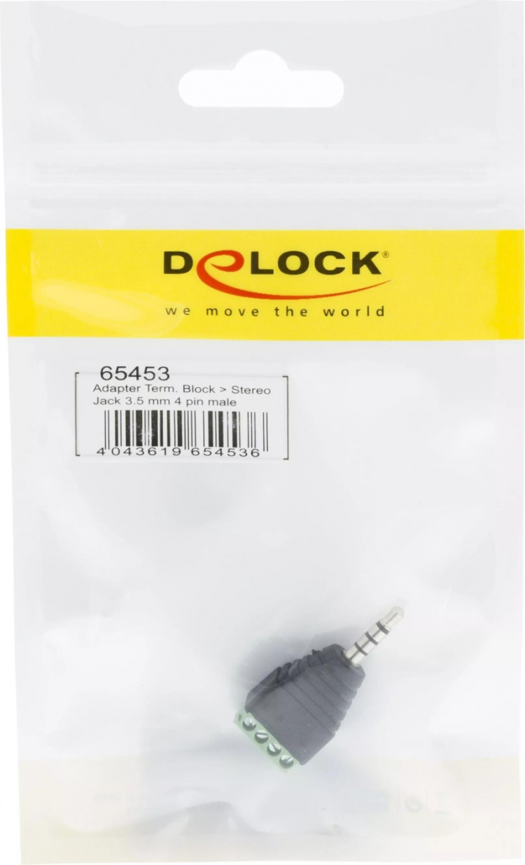 DeLOCK stereo adapter, 3,5mm stereo han til 4-pin terminalblock, sort/