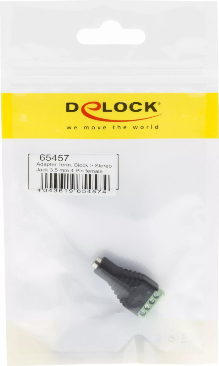 DeLOCK stereo adapter, 3,5mm stereo hun til 4-pins terminalblok, sort/