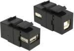 DeLOCK Keystone modul, USB 2.0 Type A hun - USB 2.0 Type B hun, sort