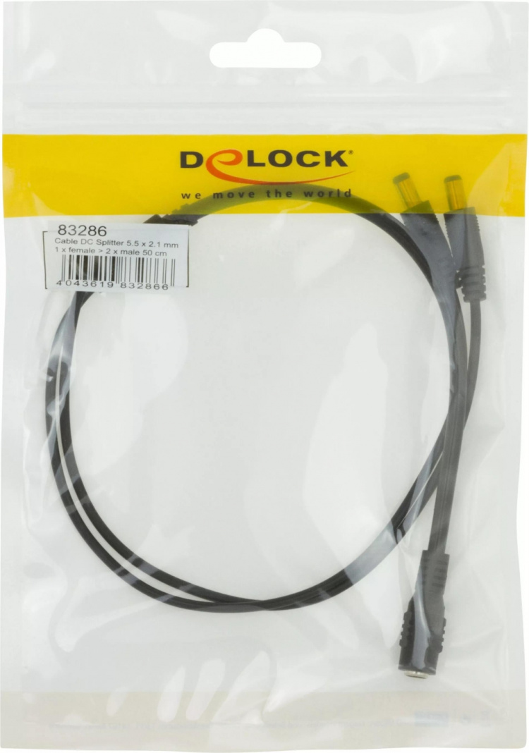DeLOCK strømsplitter, en 5.5x2.1 mm 24V DC hun til to 24V DC han, 0,