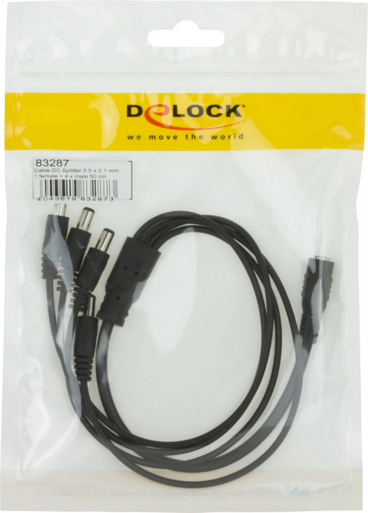 DeLOCK strømsplitter, en 5.5x2.1 mm 24V DC hun til fire 24V DC han, 0