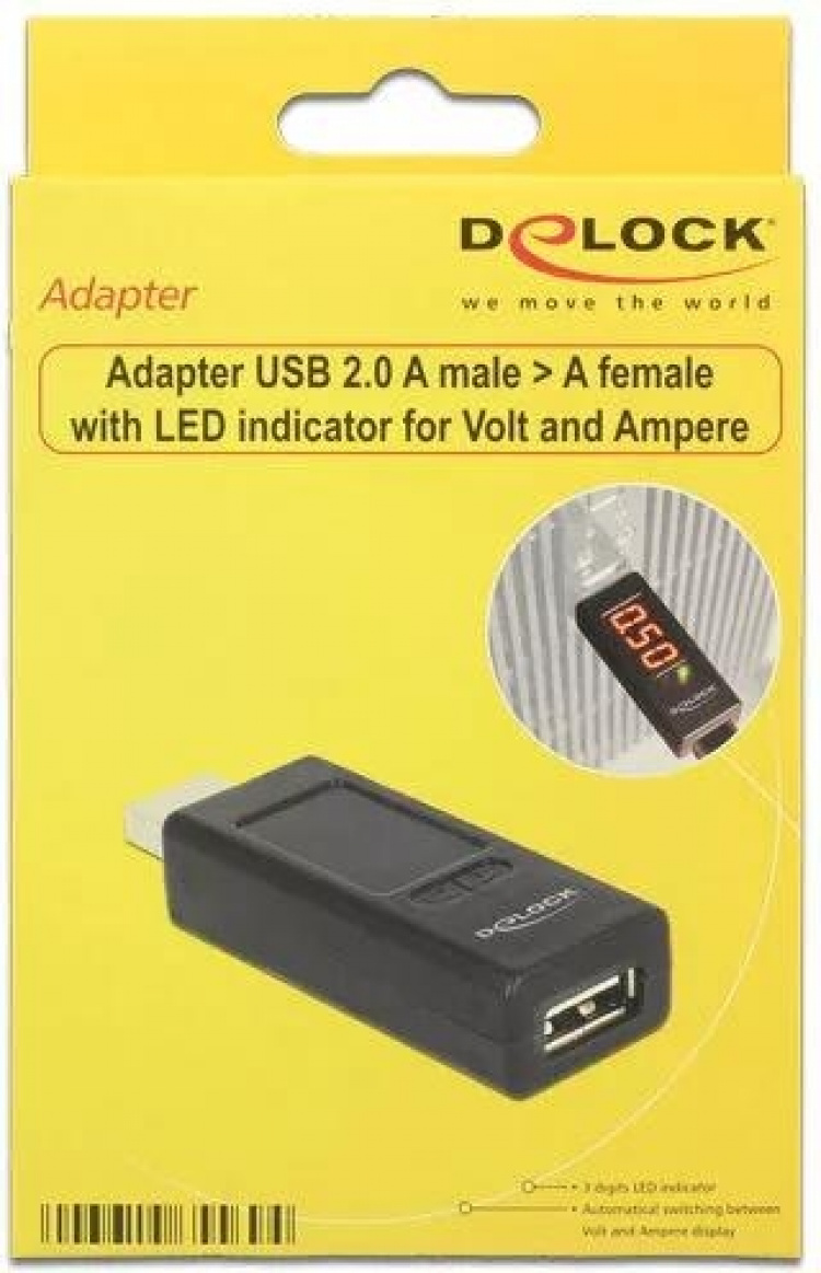 DeLOCK adapter - Ampere- og voltmåler til USB-enheder, Type A han - T