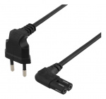 DELTACO ungrounded device cable, 2m, angled CEE 7/16 - IEC 60320, blac