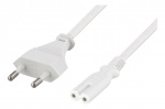 DELTACO ungrounded power cable, CEE 7/16 to IEC 60320 C7, 2m, white