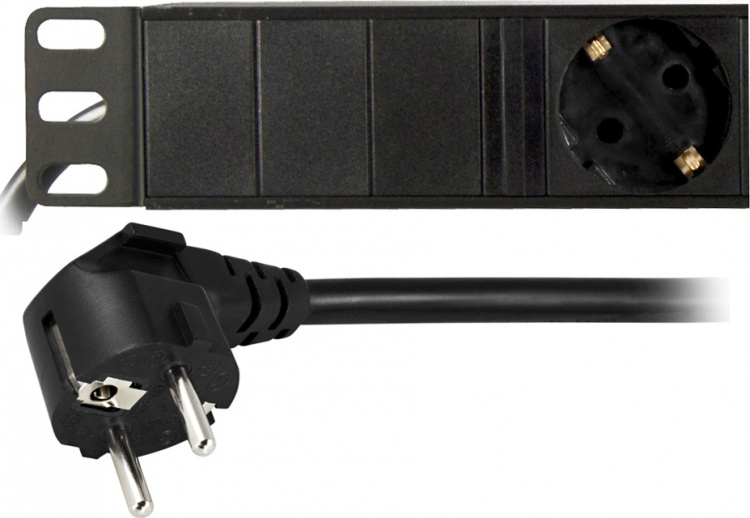 DELTACO strømskinne med <b>6xCEE 7/4 udtag</b>, 1xCEE 7/7 tilslutning