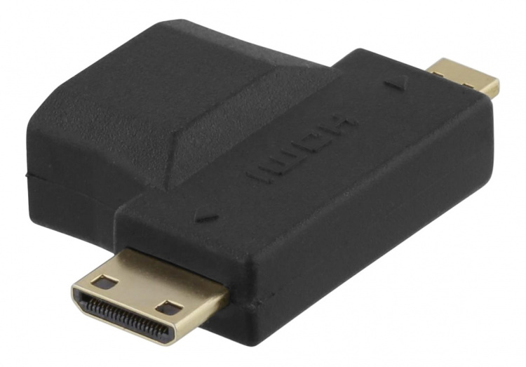 DELTACO HDMI adapter, HDMI FM to mini HDMI M and micro HDMI M