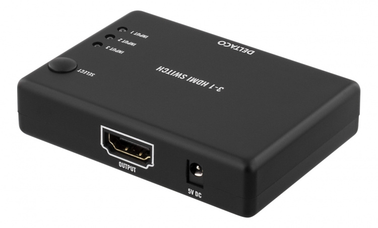 DELTACO HDMI Switch, 3 inputs to 1 output, sup 4K in 60Hz, 7.1, black