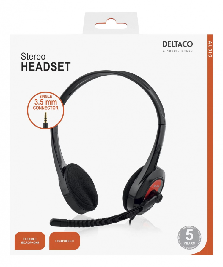 DELTACO headset til Ultrabooks og tablets, 1x3,5mm 4-pin, 1,8m