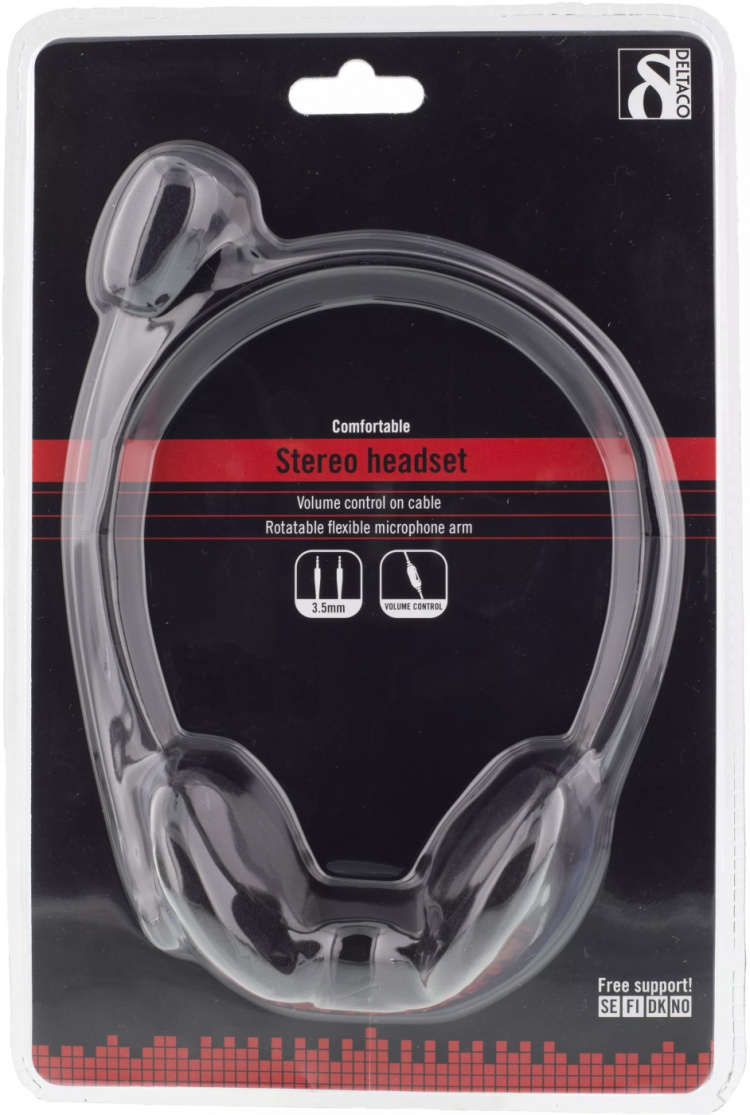 DELTACO Stereo Headset, microphone and volume control, 2x 3,5mm, black