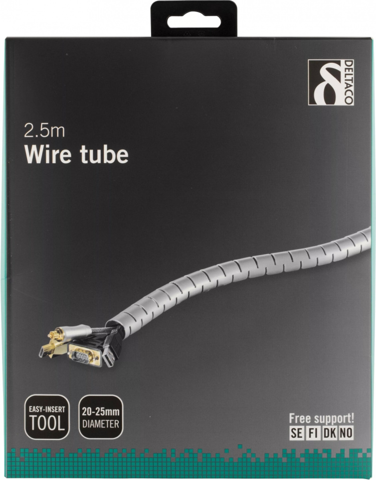 DELTACO kabelskjuler i nylon, 2,5m, grå