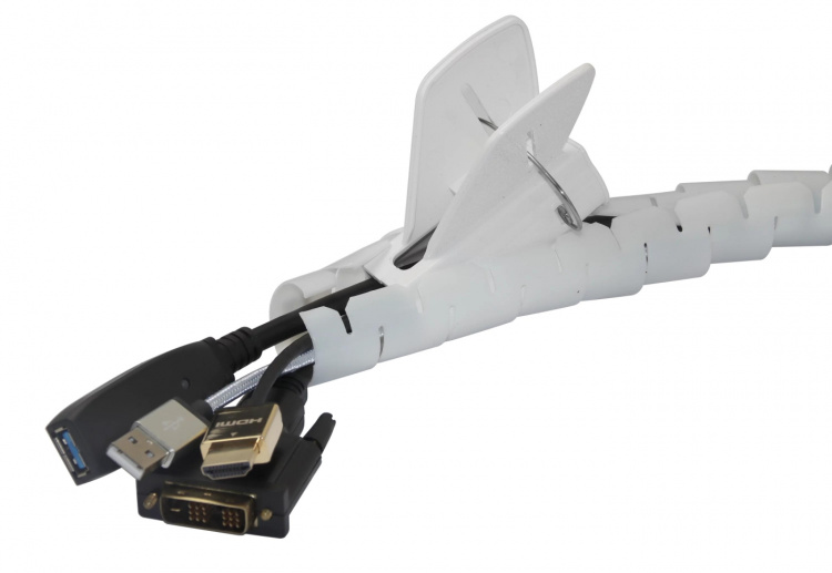 DELTACO Kabelskjulere i nylon, 25mm diameter, værktøj, 2,5m, hvid