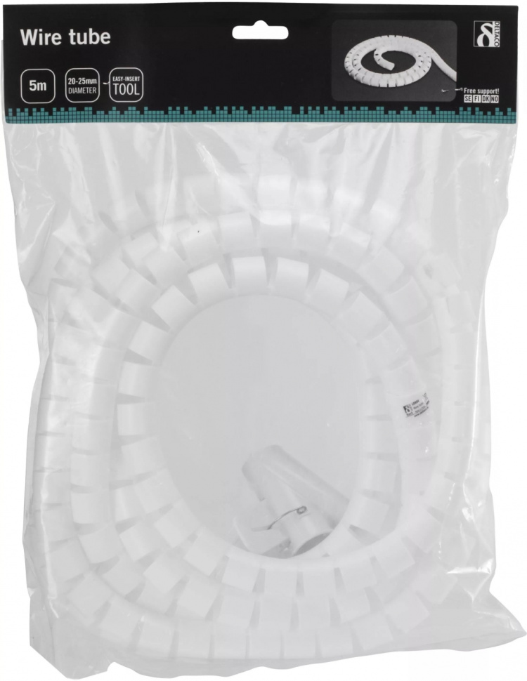 DELTACO Kabelskjulere i nylon, 25mm diameter, værktøj, 5m, hvid