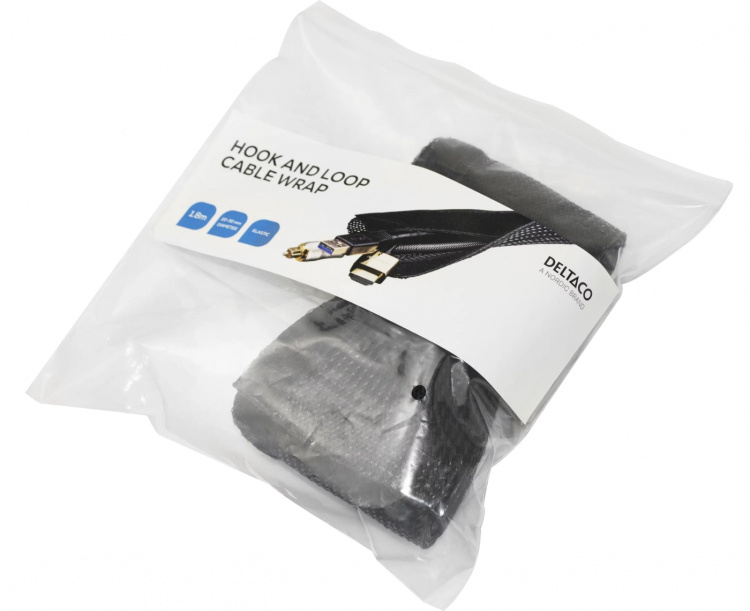 DELTACO kabelsorteringsstrømpe i nylon, burrebånd, 1,8m, sort