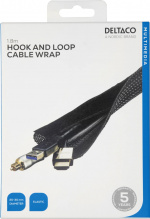 DELTACO kabelsorteringsstrømpe i nylon, burrebånd, 1,8m, sort