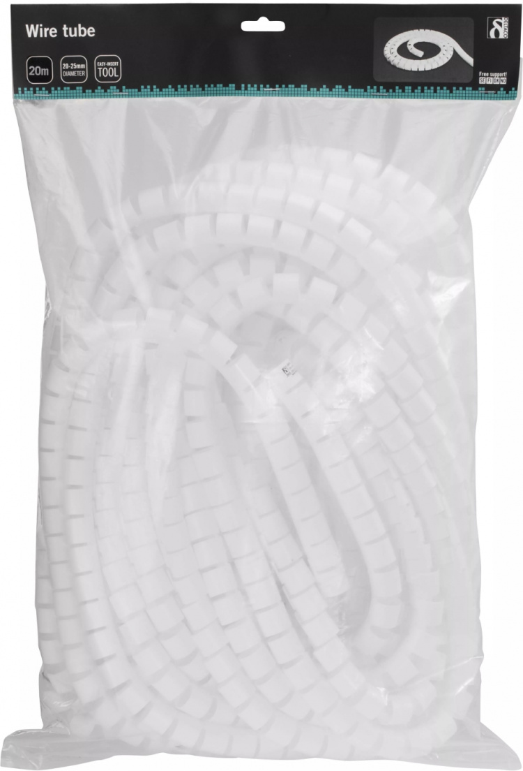 DELTACO Kabelskjulere i nylon, 25mm diameter, værktøj, 20m, hvid
