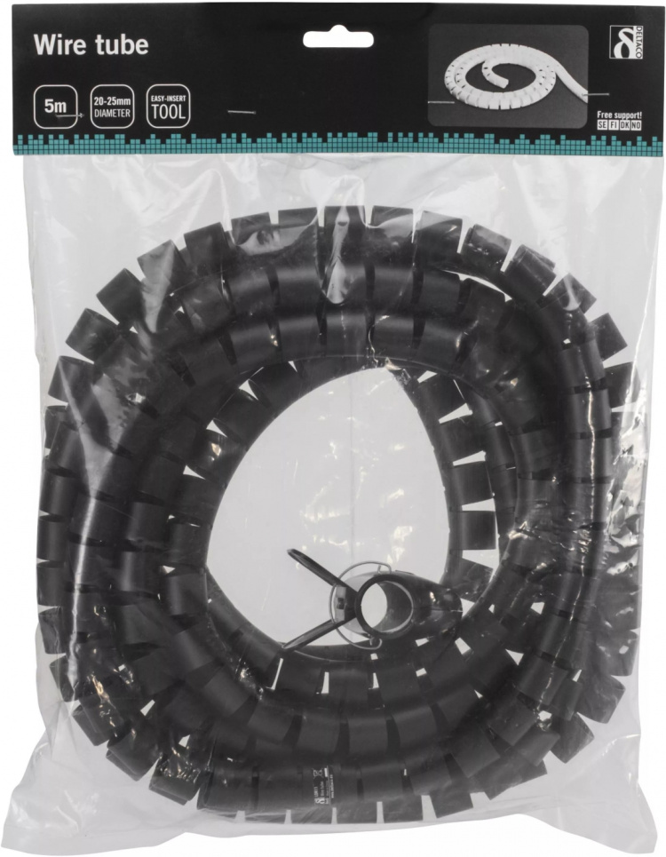 DELTACO Kabelskjulere i nylon, 25mm diameter, værktøj, 5m, sort