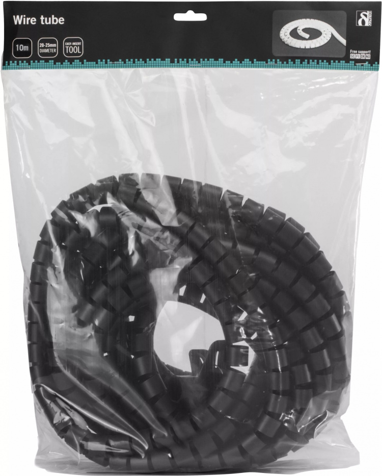 DELTACO Kabelskjulere i nylon, 25mm diameter, værktøj, 10m, sort